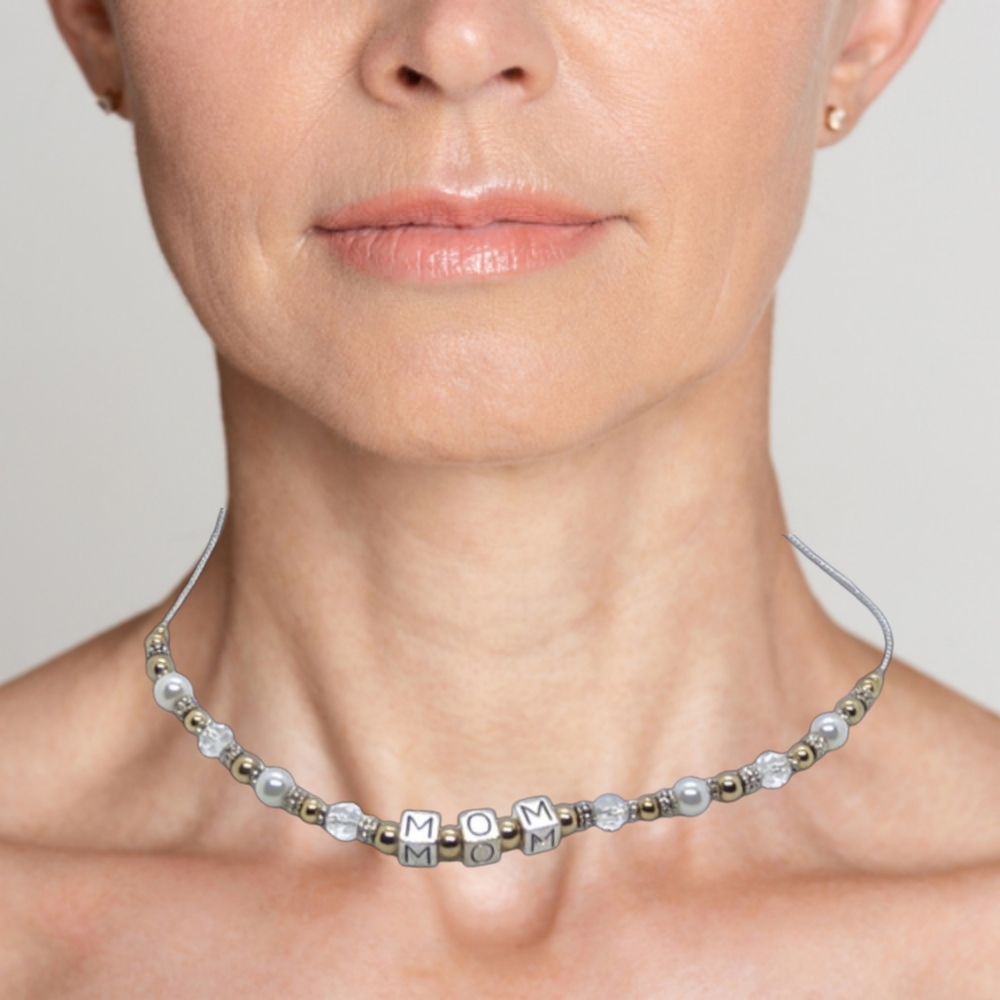 MOM → WOW Double-Sided Beads Choker Silver Tone w/ Faux Pearls | NWOT